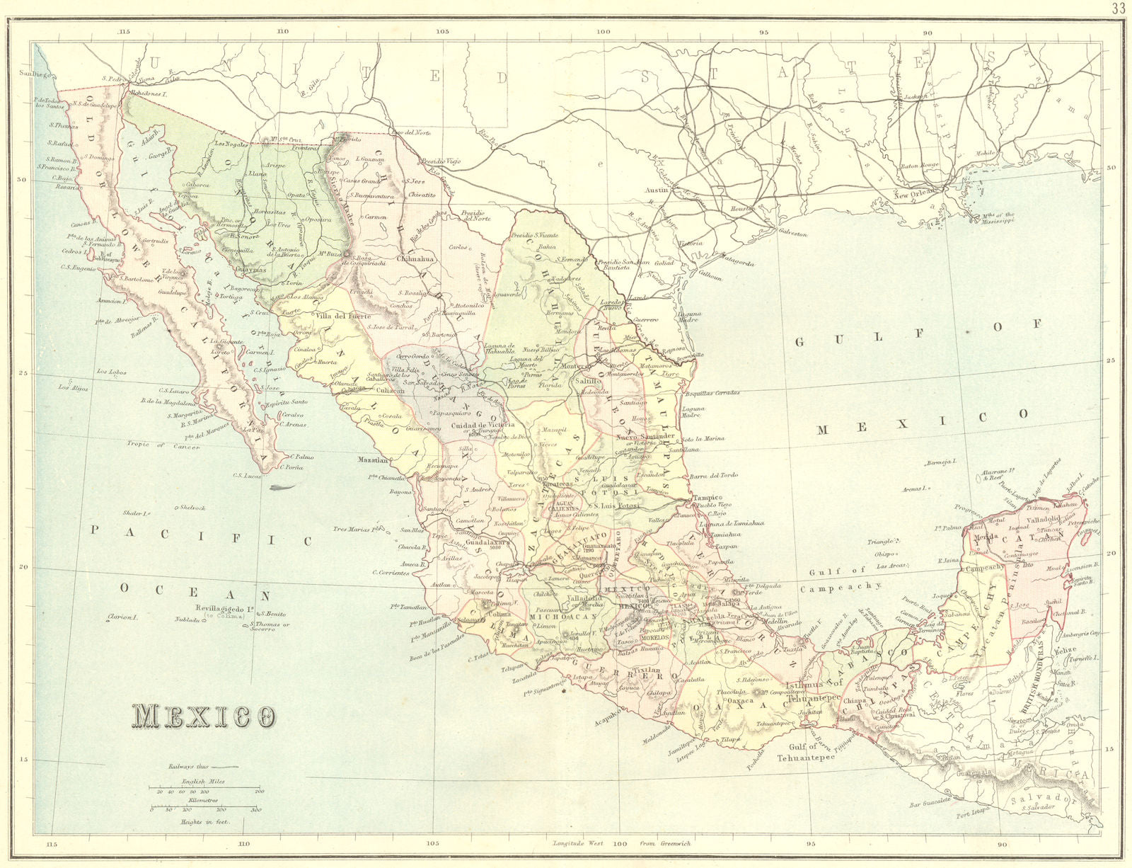 MEXICO. Philip 1888 old antique vintage map plan chart